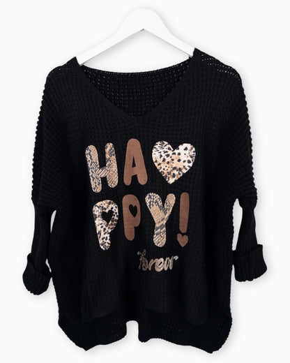 Oversize Pullover Happy schwarz