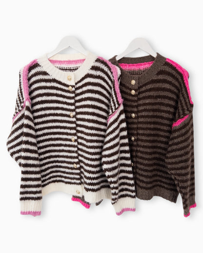 Strickjacke Streifen taupe braun