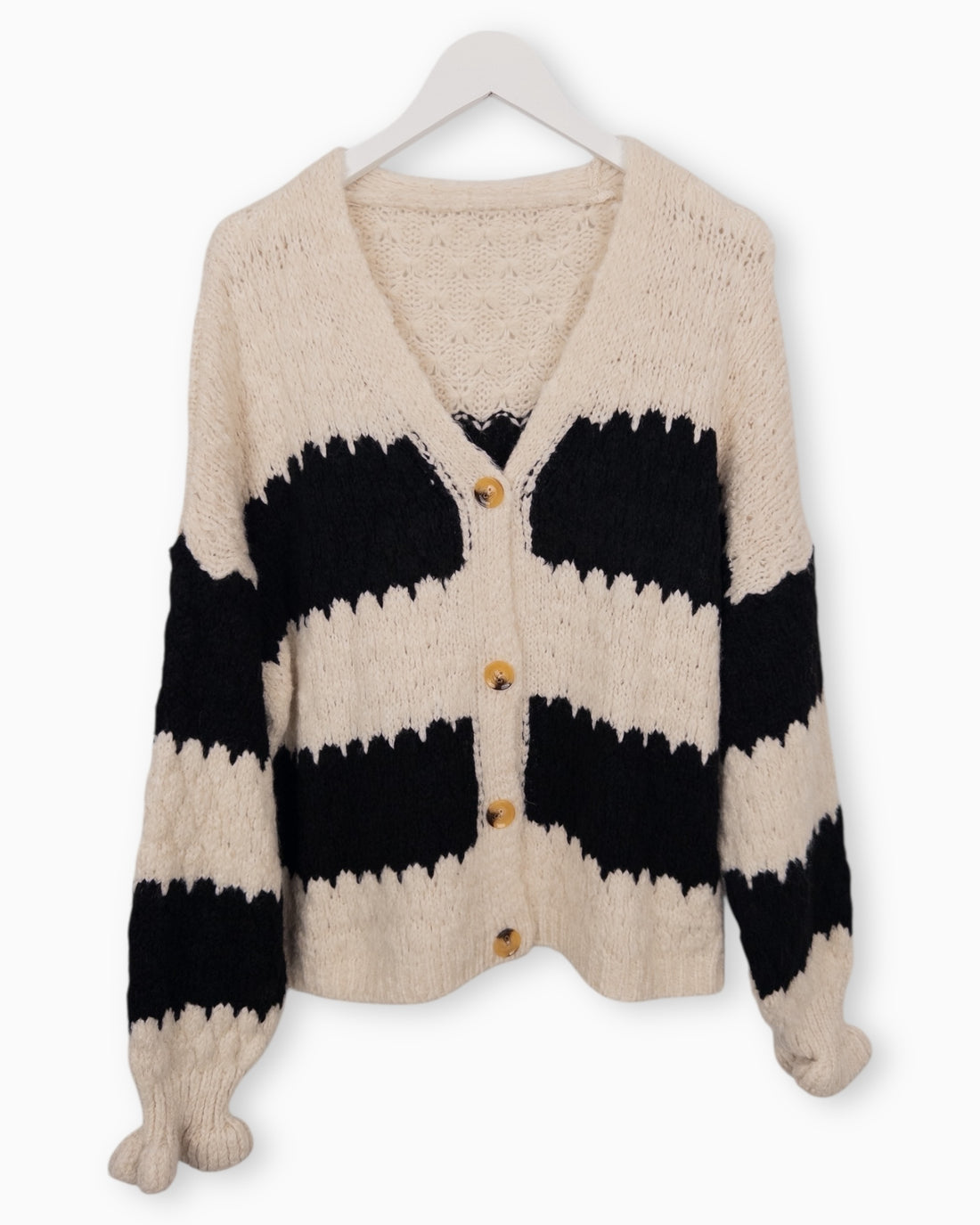 Strickjacke mit Streifen creme schwarz