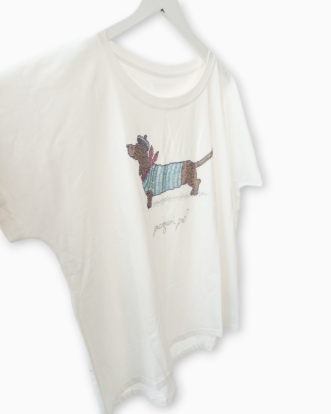 Shirt mit Dackel-Print und Strassdetails weiß
