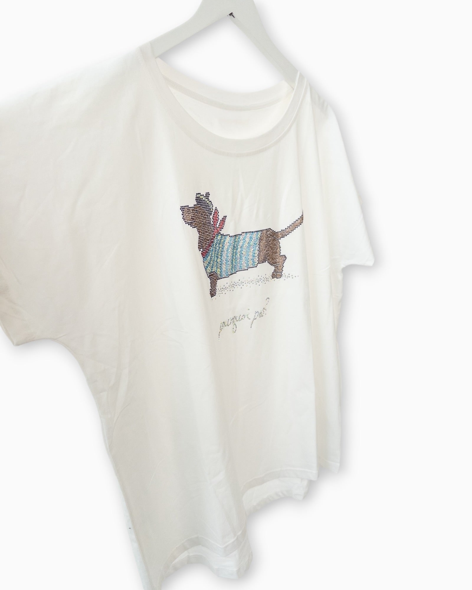 Shirt mit Dackel-Print und Strassdetails weiß