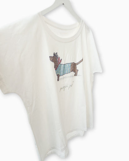 Shirt mit Dackel-Print und Strassdetails weiß