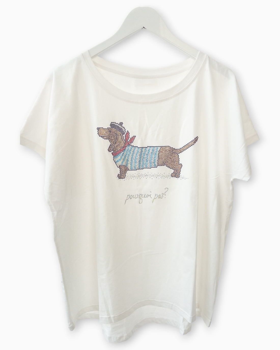 Shirt mit Dackel-Print und Strassdetails weiß