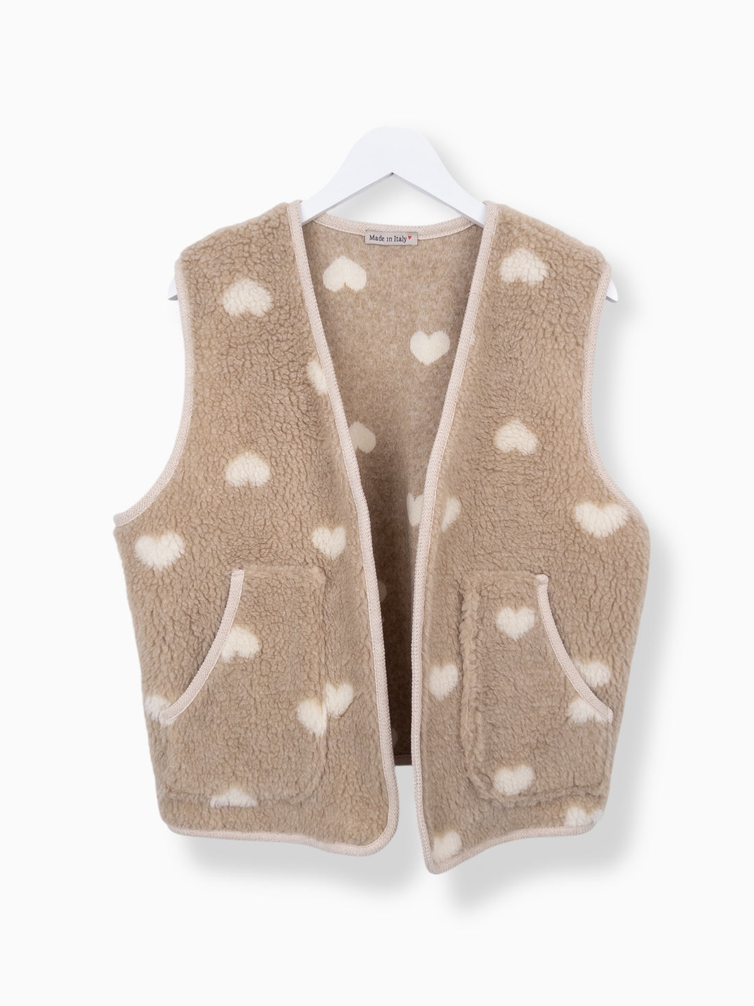Leichte Teddy-Weste Herz beige