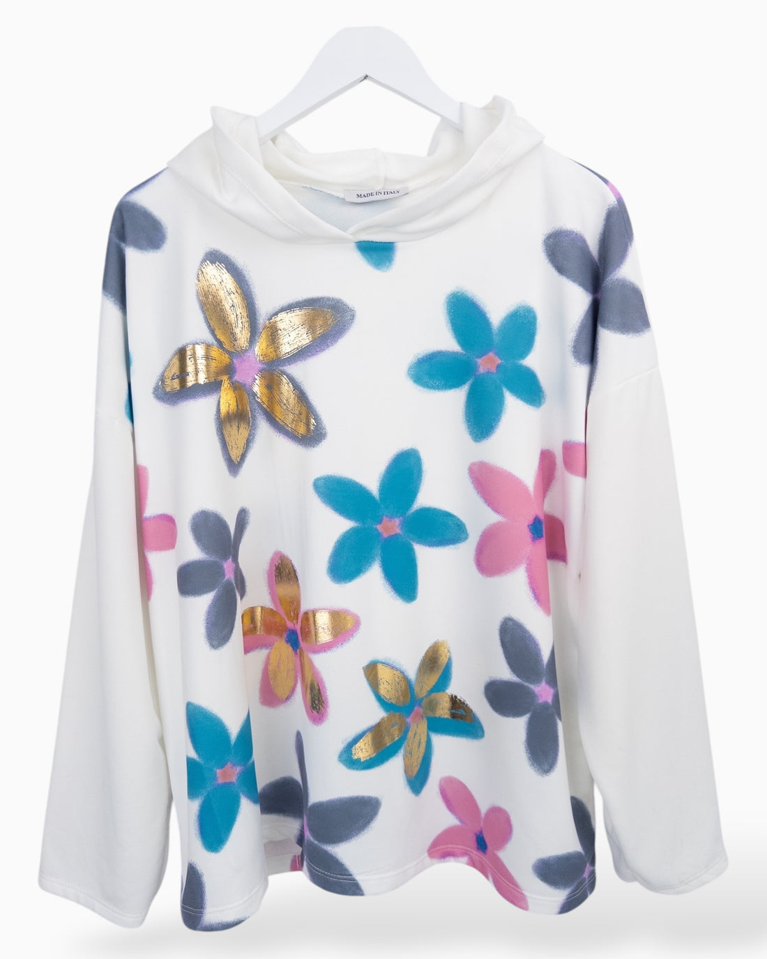 Hoodie Flower weiß rosa
