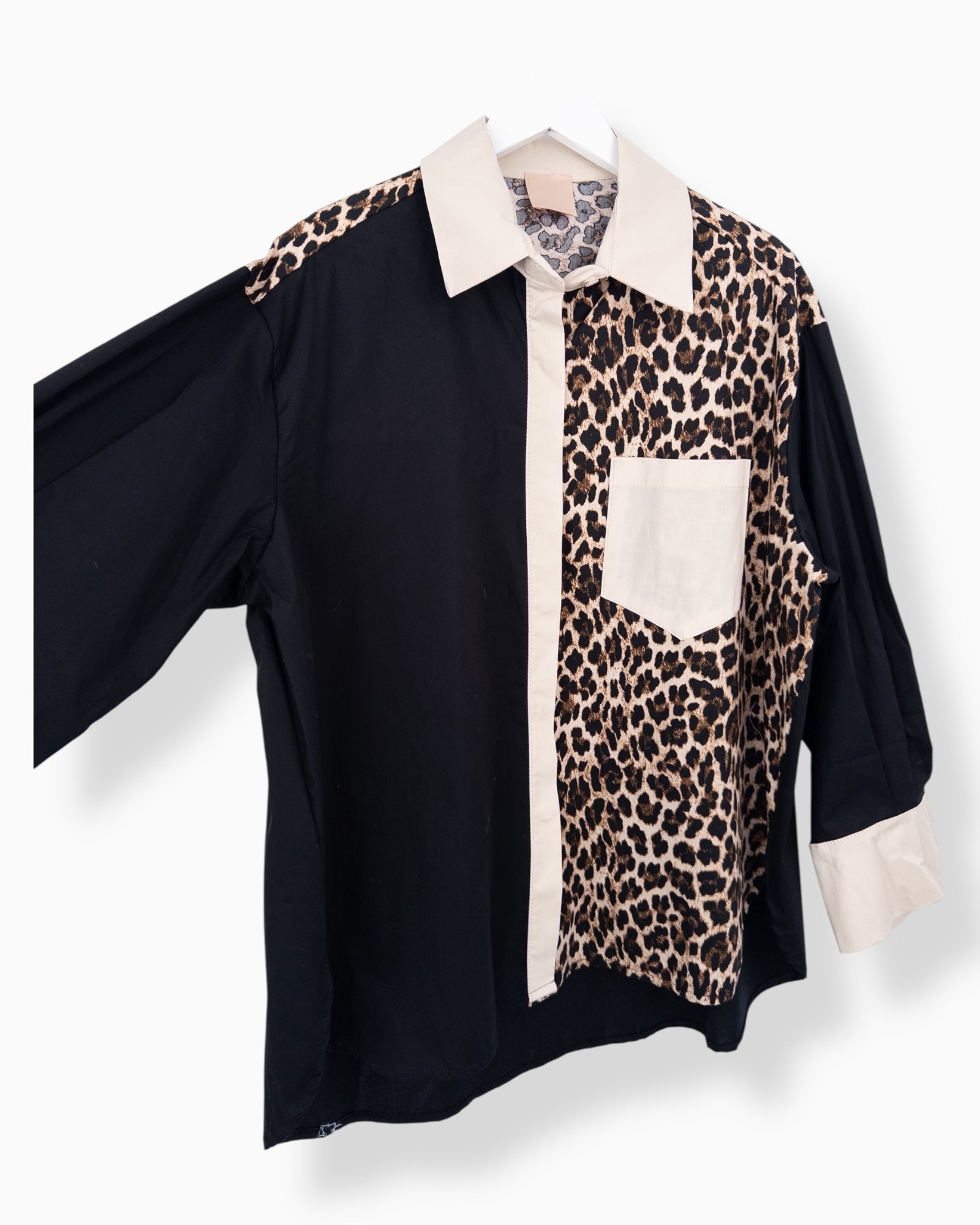 Oversize Bluse Leo schwarz beige