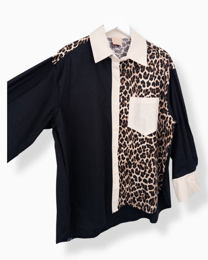 Oversize Bluse Leo schwarz beige