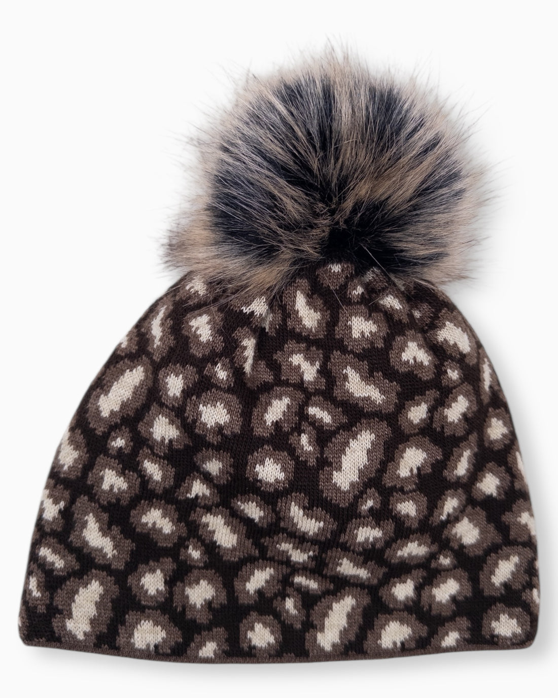 Winterwarme Leo Mütze mit Bommel dunkelbraun