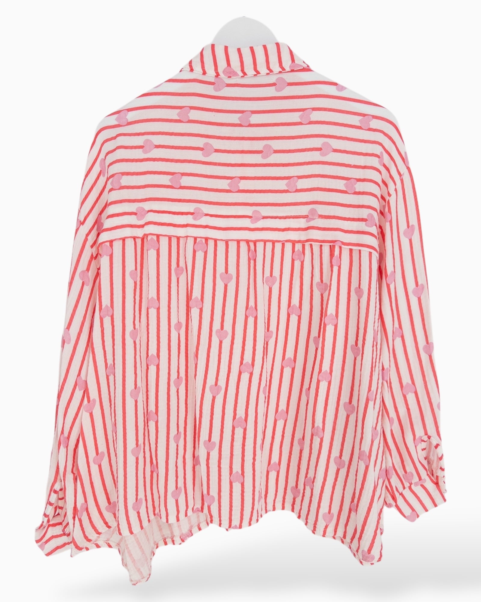 Oversize Musselin-Bluse Herzchen weiß rot
