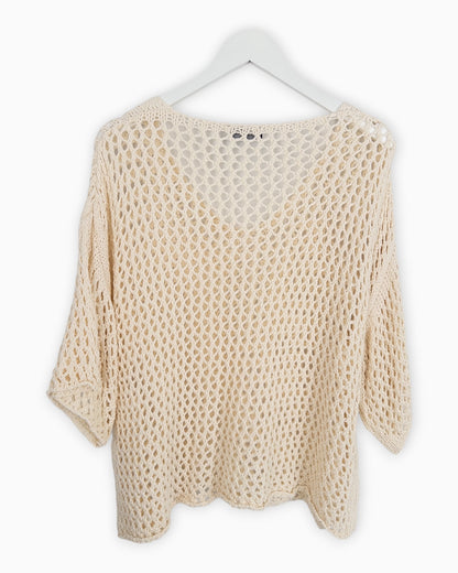 Häkel-Shirt V-Ausschnitt creme