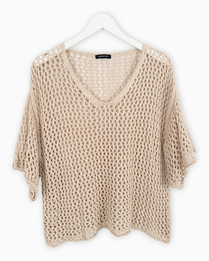 Häkel-Shirt V-Ausschnitt beige