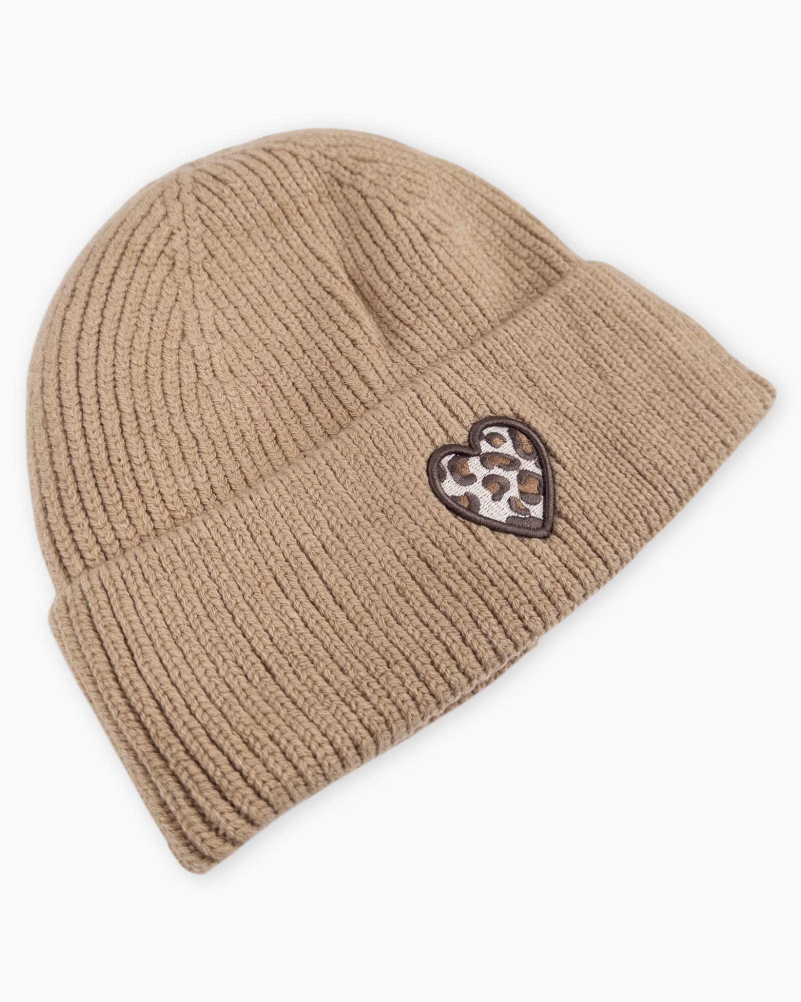 Winterwarme Mütze mit Leo-Herz beige