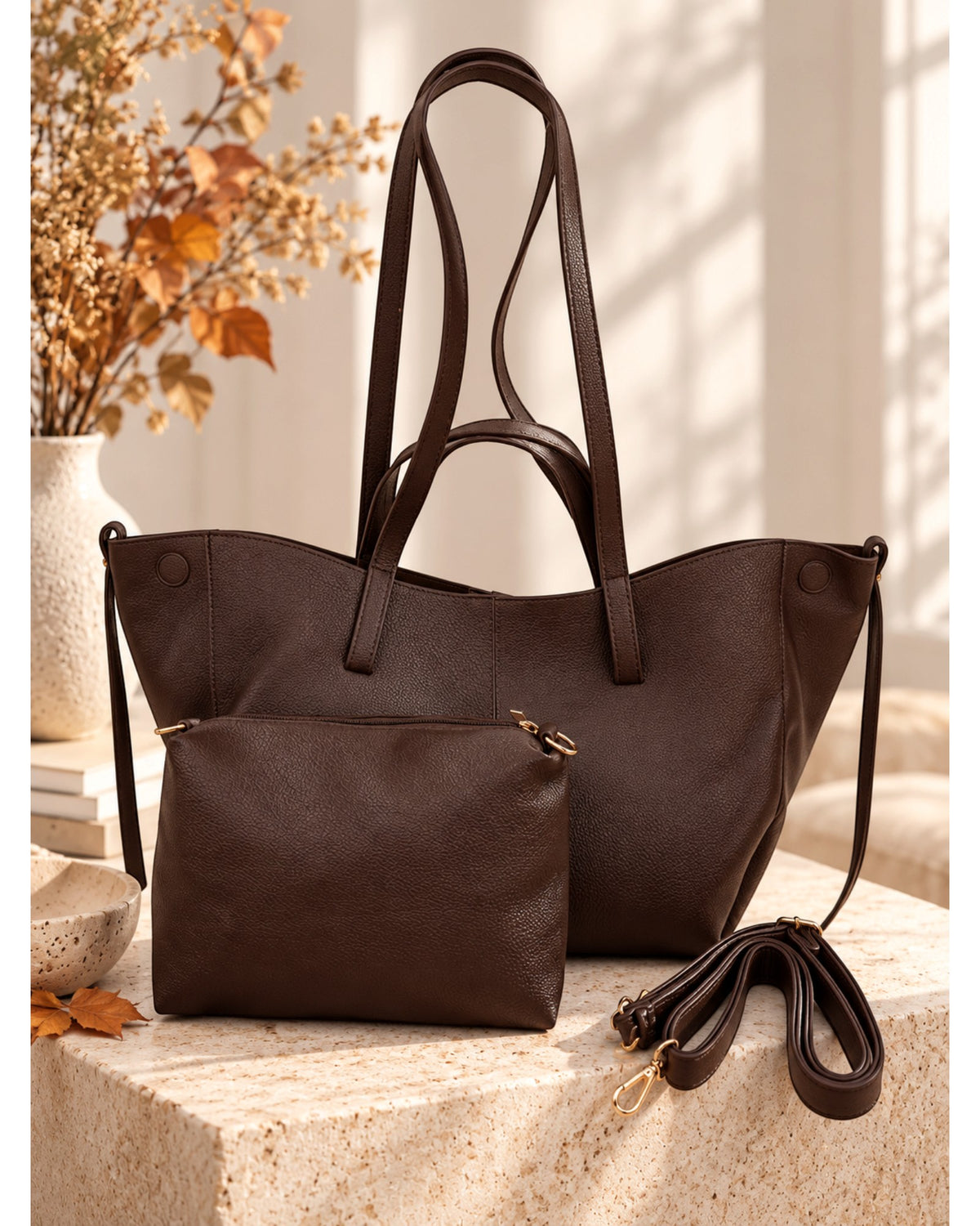 Handtaschen-Set mit herausnehmbarer Innentasche schoko