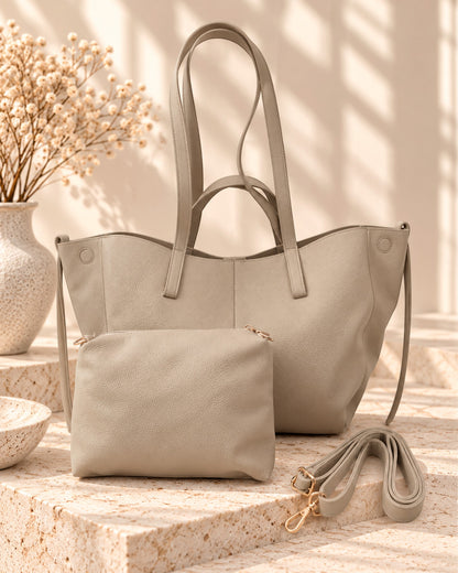 Handtaschen-Set mit herausnehmbarer Innentasche beige