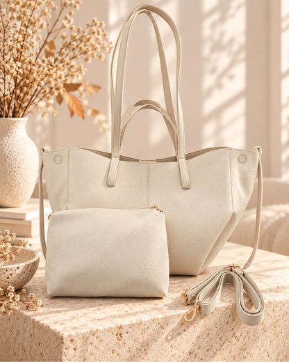 Handtaschen-Set mit herausnehmbarer Innentasche creme