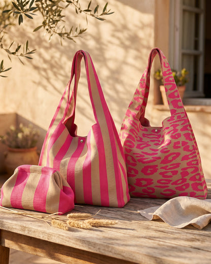 Kosmetiktasche Emma mit Streifen pink beige