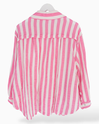 Bluse Musselin mit Streifen weiß rosa
