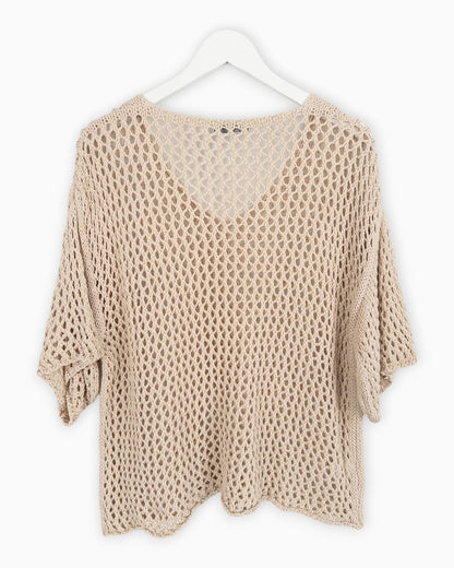 Häkel-Shirt V-Ausschnitt beige