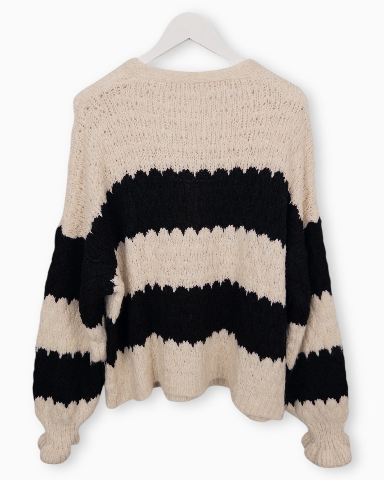 Strickjacke mit Streifen creme schwarz