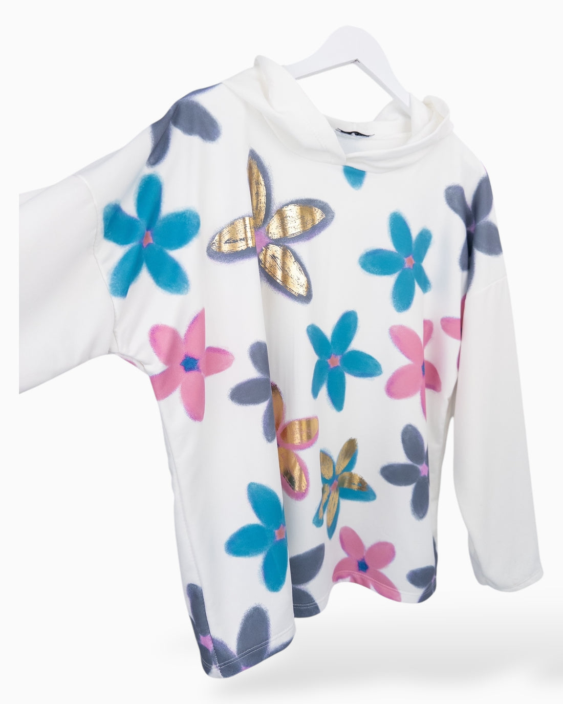 Hoodie Flower weiß rosa