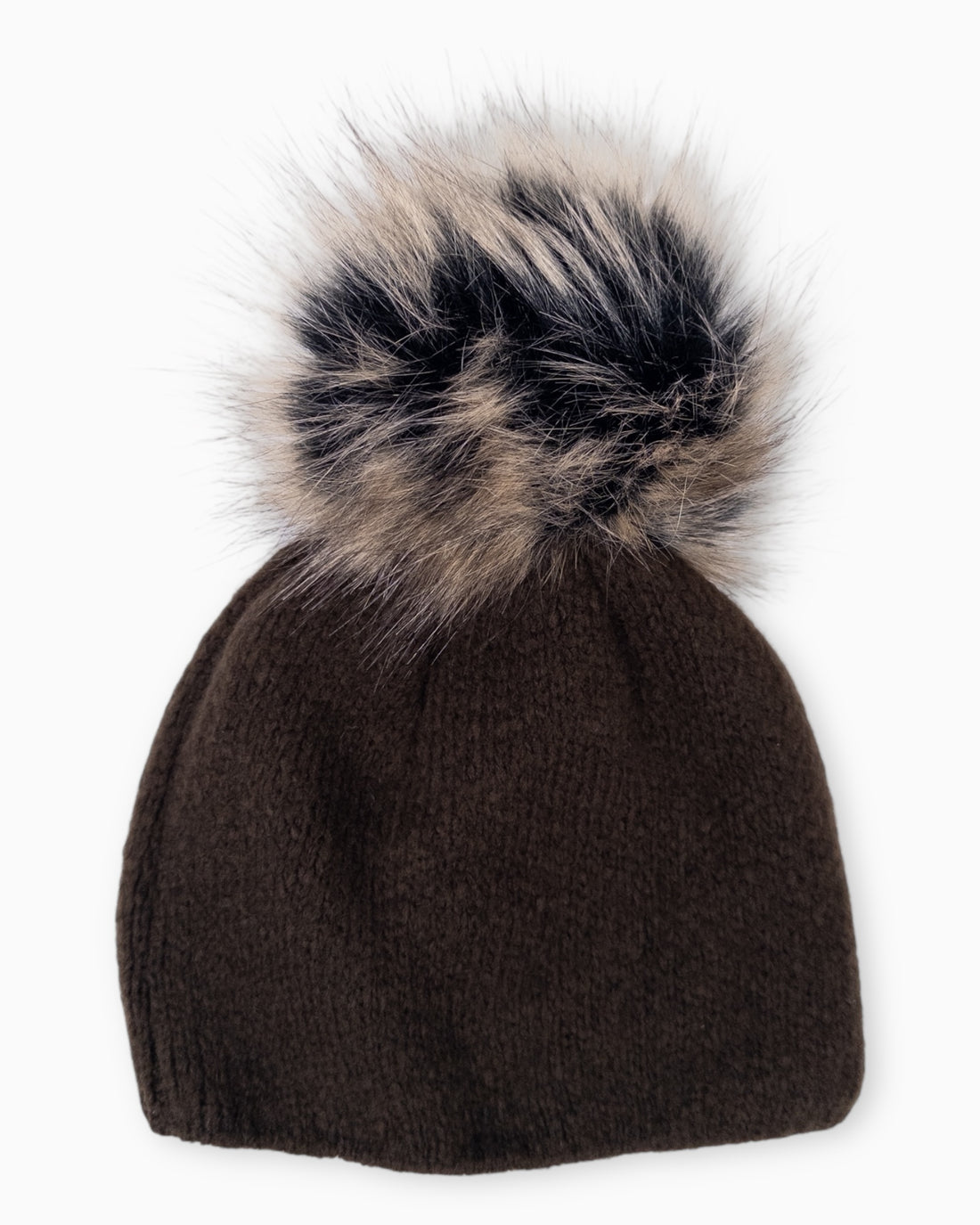 Winterwarme Mütze mit Bommel dunkelbraun