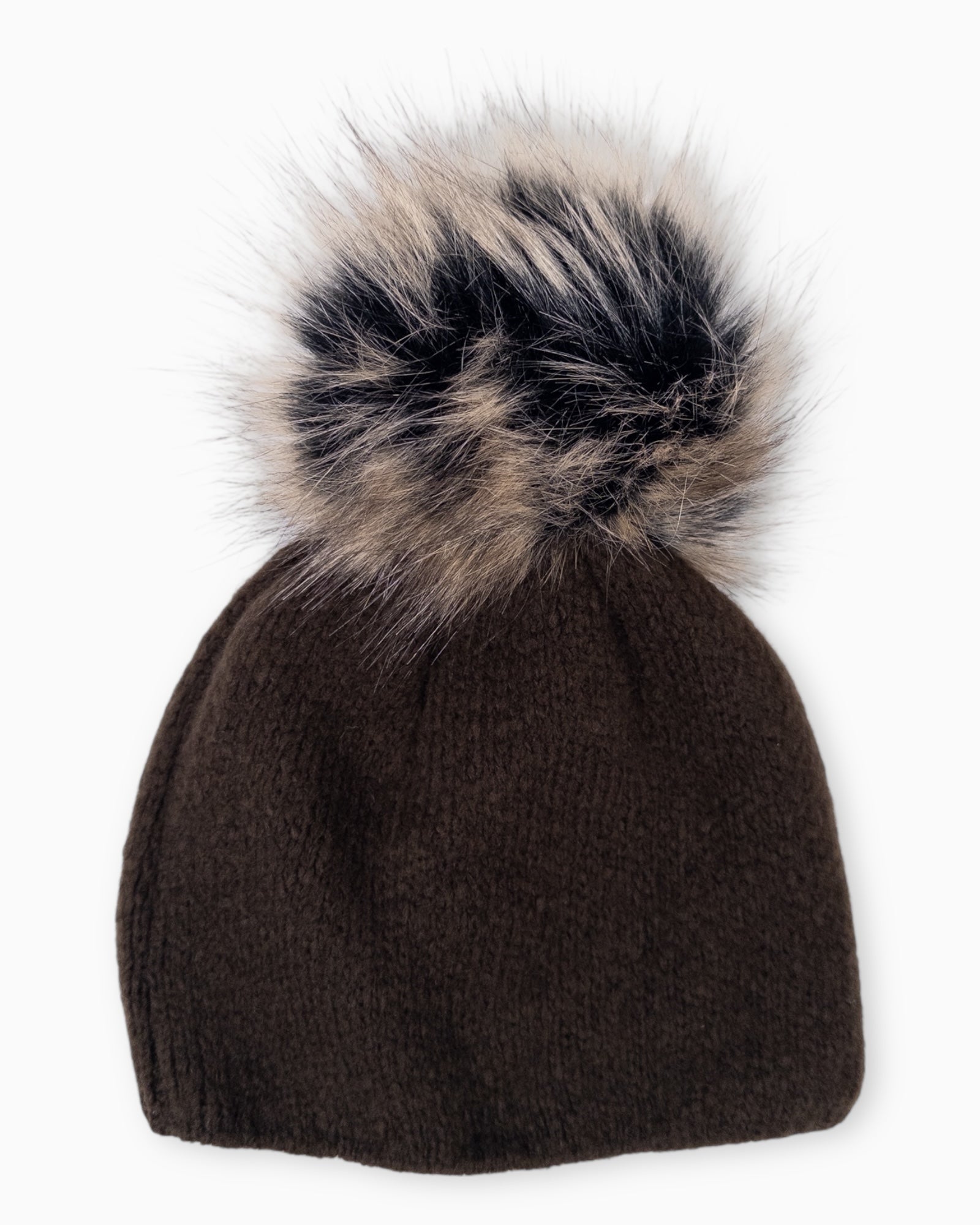 Winterwarme Mütze mit Bommel dunkelbraun