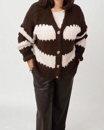 Strickjacke mit Streifen creme schwarz