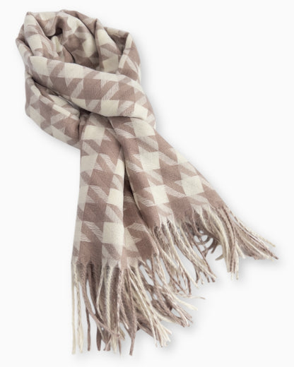 Schal Hahnentrittmuster mit Fransen taupe