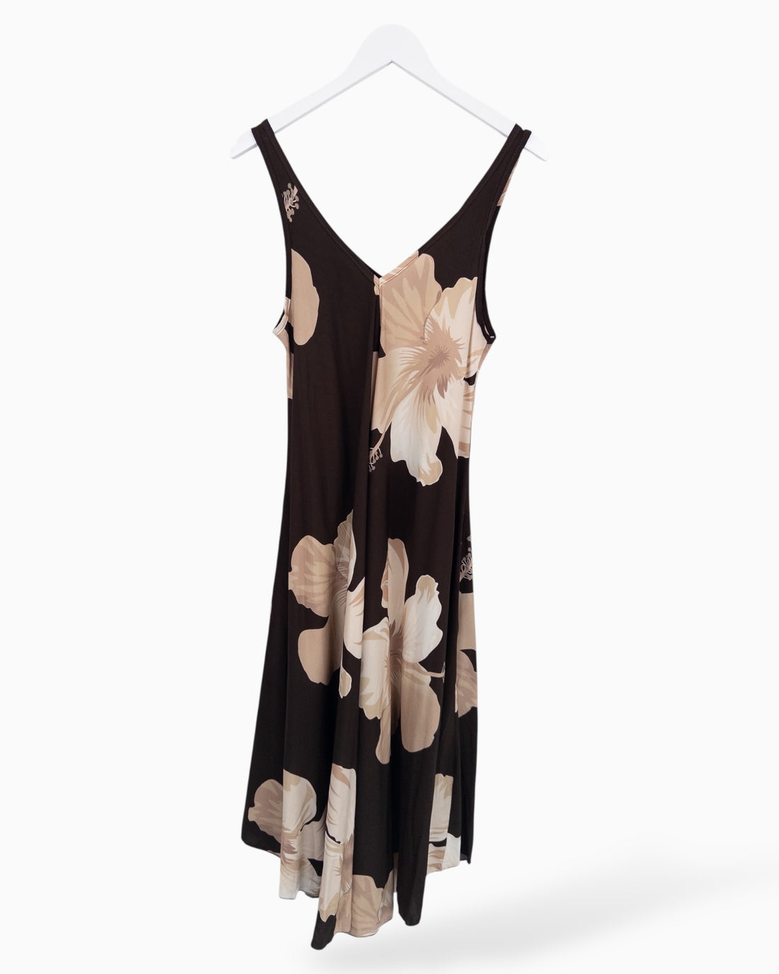 Langes Trägerkleid mit Blumen-Muster dunkelbraun