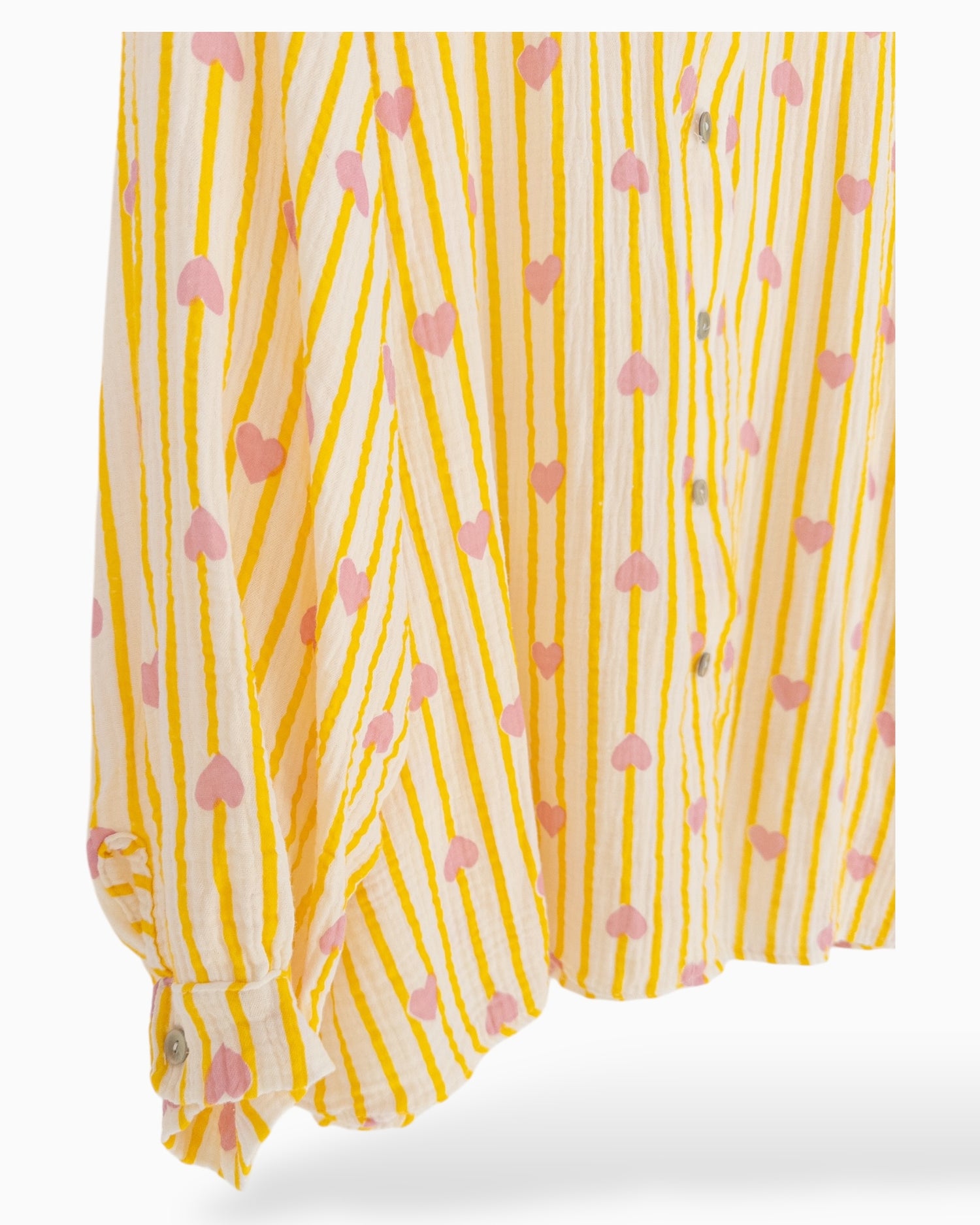 Oversize Musselin-Bluse Herzchen gelb rosa