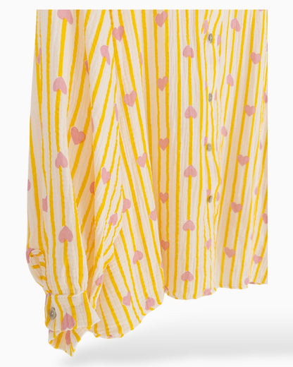 Oversize Musselin-Bluse Herzchen gelb rosa