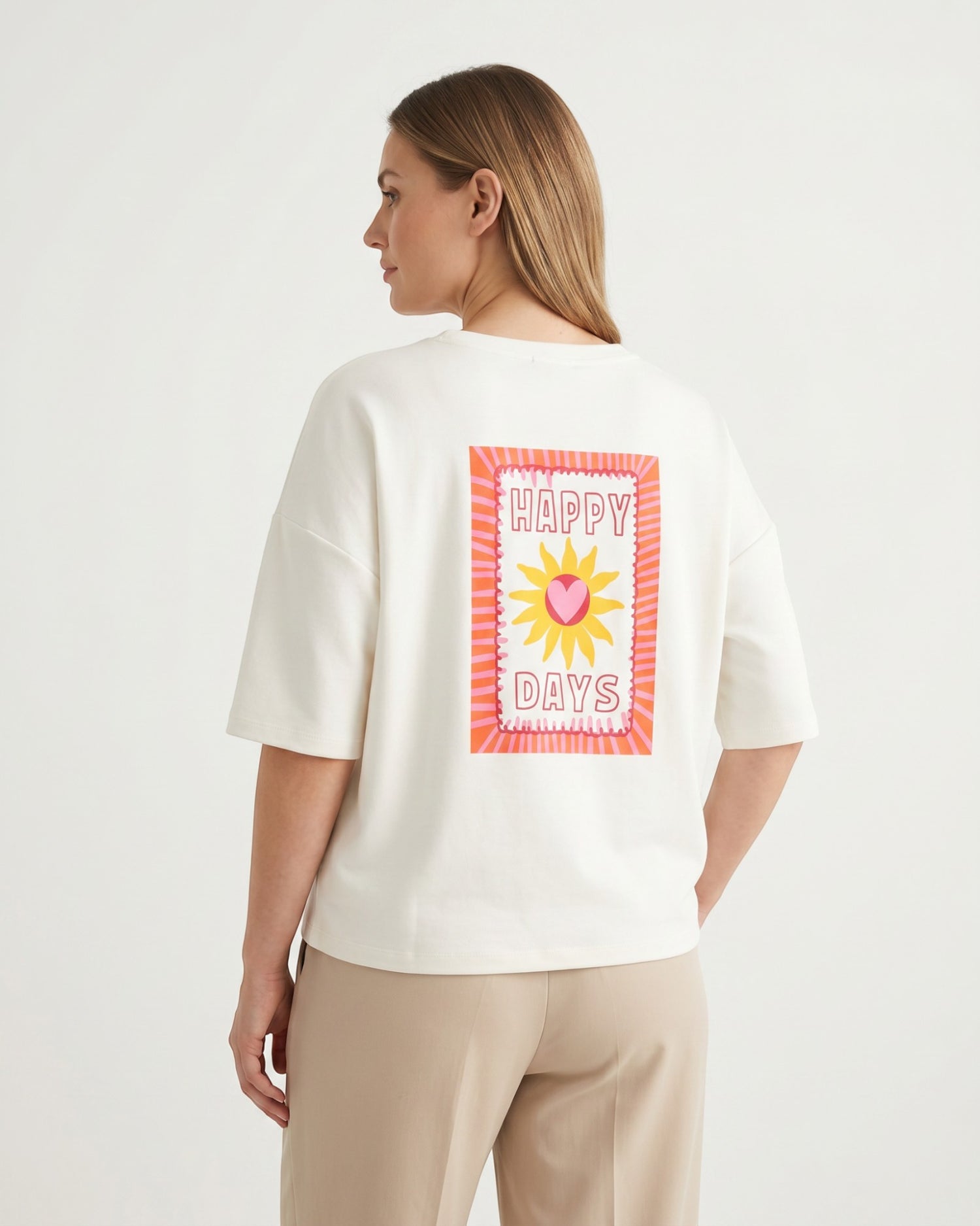 Shirt mit Happy-Days-Motiv und Rückendruck weiß
