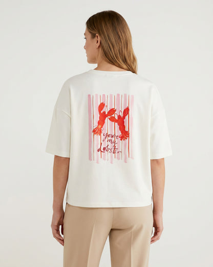 Shirt mit Hummermotiv und Rückendruck weiß