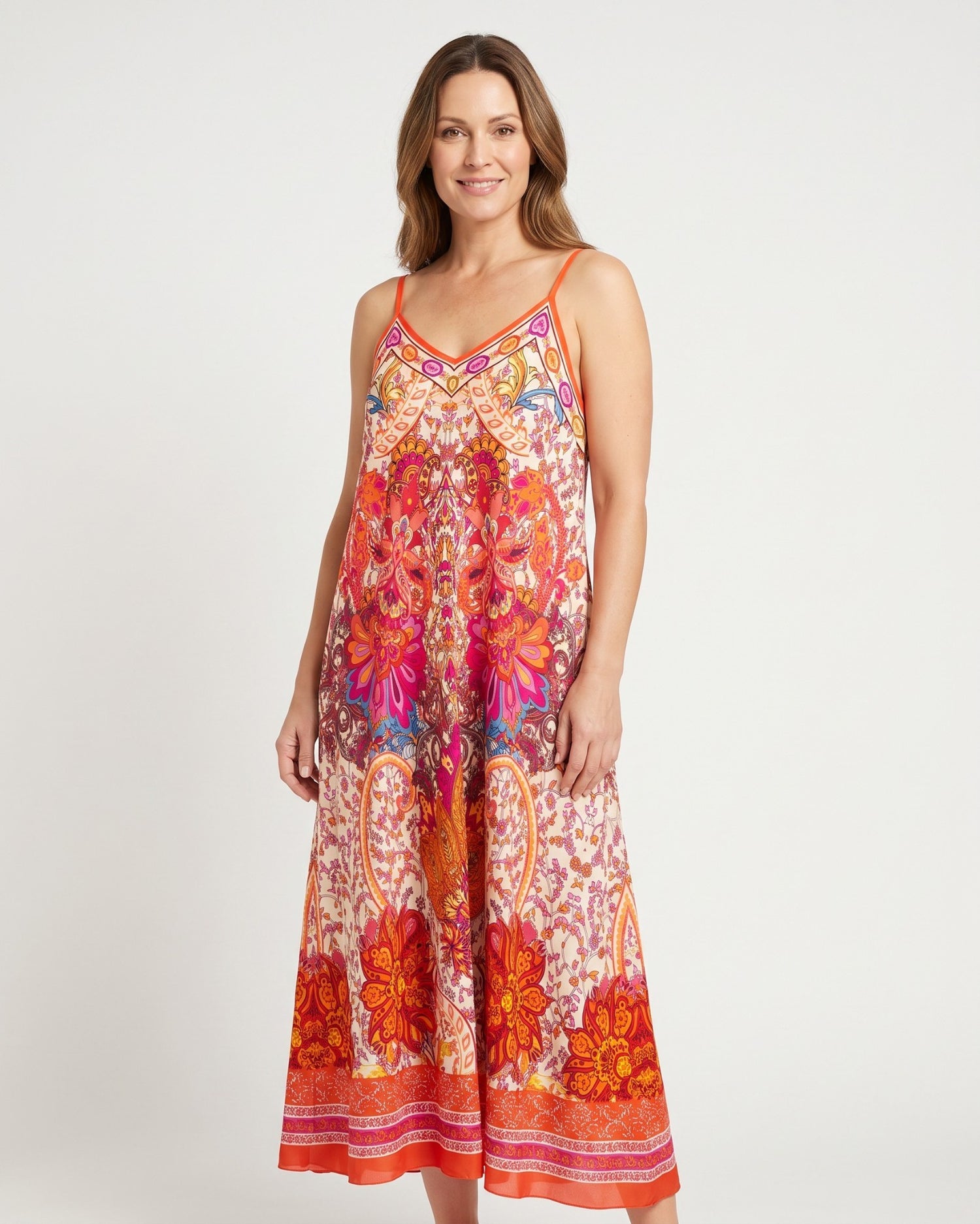 Maxikleid mit ornamentalem Paisley-Print orange pink