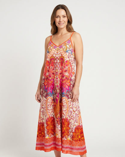 Maxikleid mit ornamentalem Paisley-Print orange pink