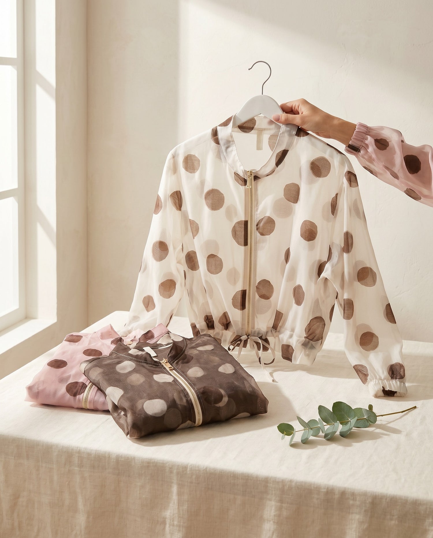 Leichte Kurzjacke mit Punkten creme