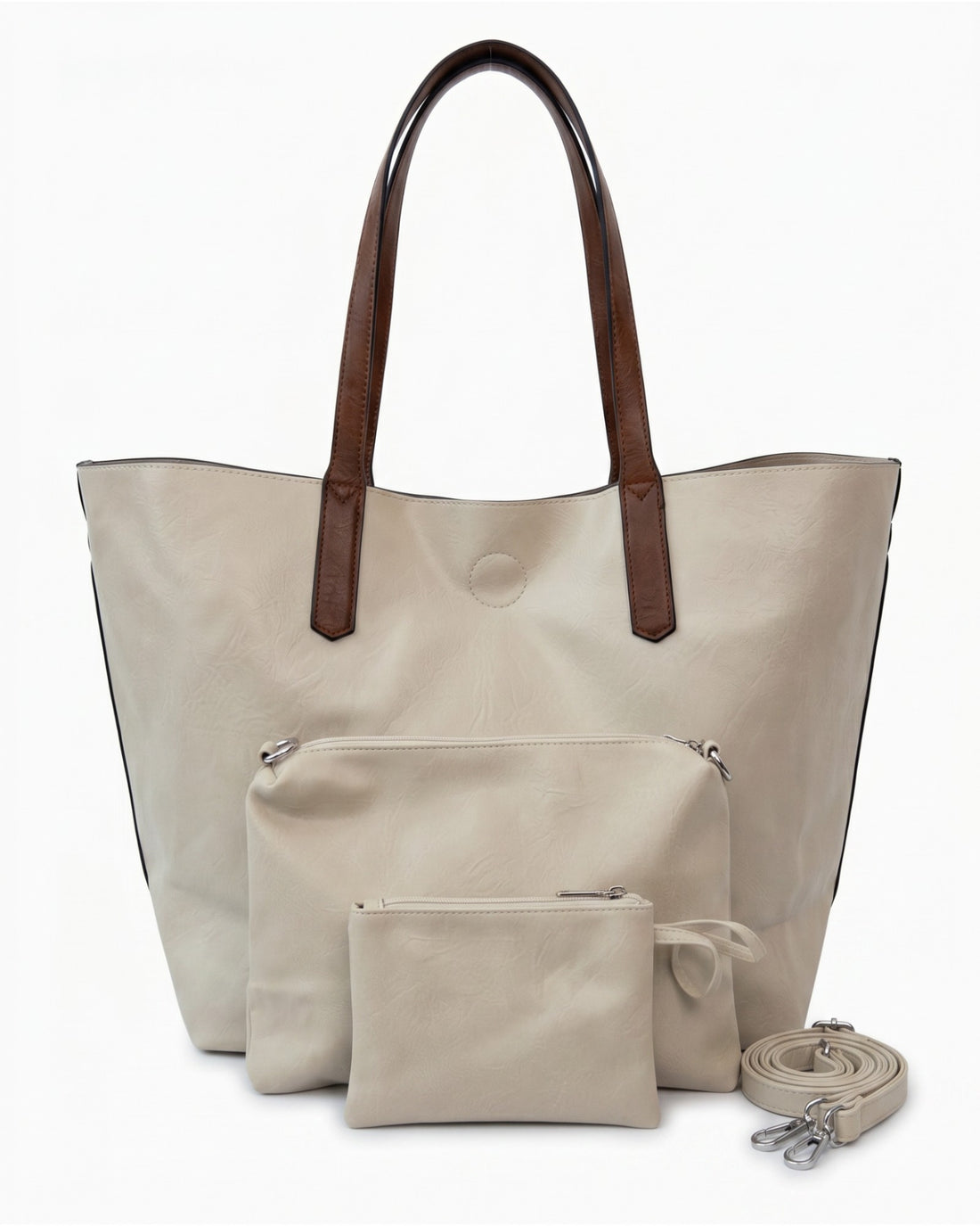 Handtaschen-Set 3-teilig mit Täschchen creme