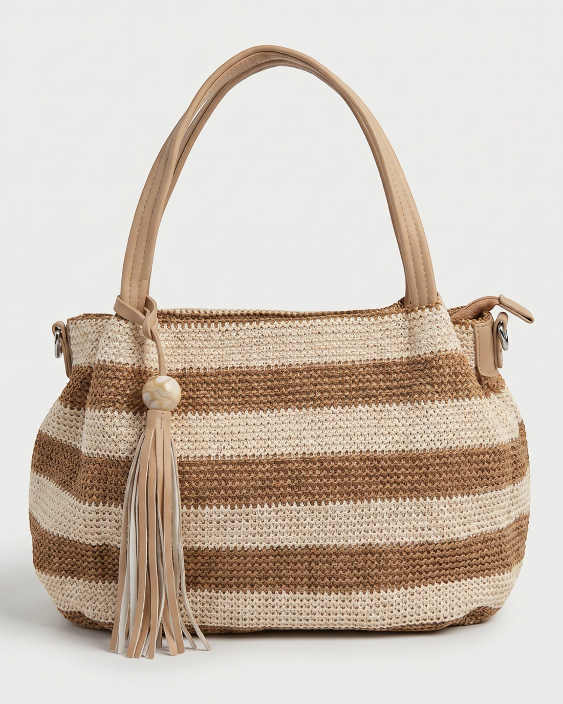 Handtasche mit Streifenmuster und Quaste camel creme