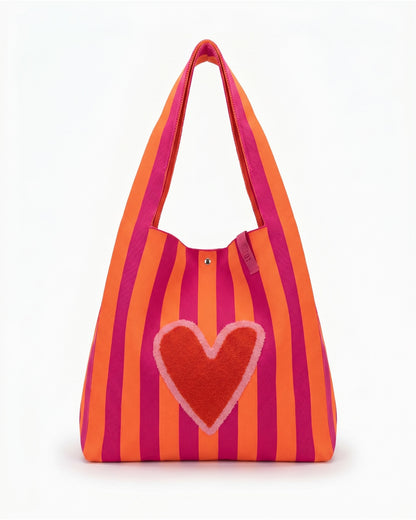 Herz Shopper Rebel Lois mit Streifen pink orange