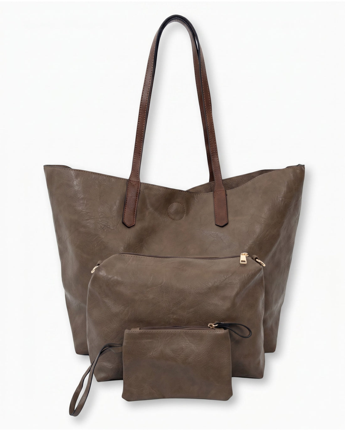 Handtaschen-Set 3-teilig mit Täschchen taupe braun