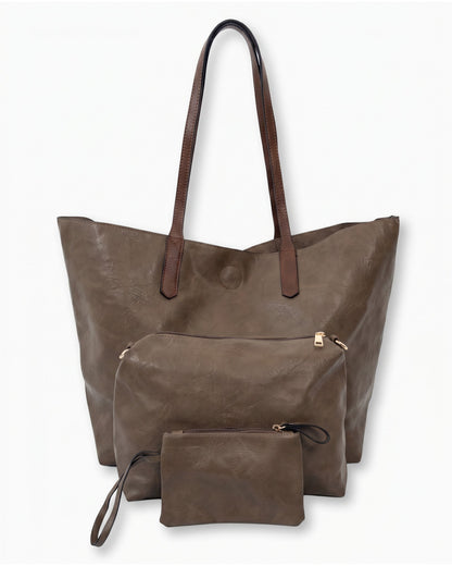 Handtaschen-Set 3-teilig mit Täschchen taupe braun